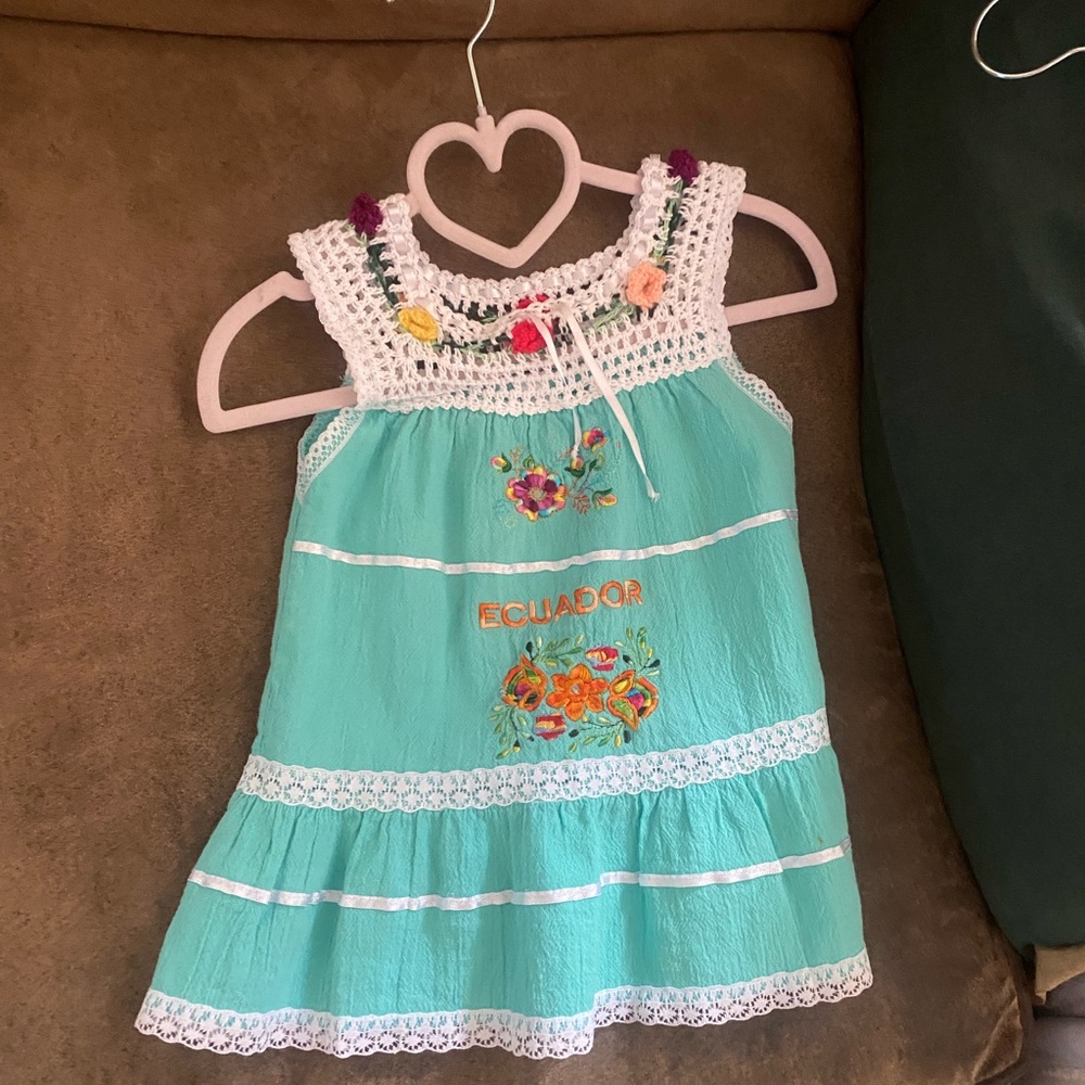Embroidered Turquoise Dress with Floral Accents
